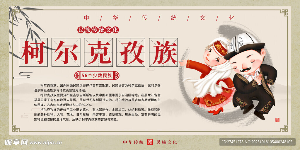 柯尔克孜族水墨简约民族文化介绍