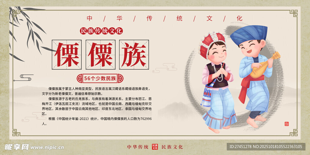 傈僳族水墨简约民族文化介绍展板