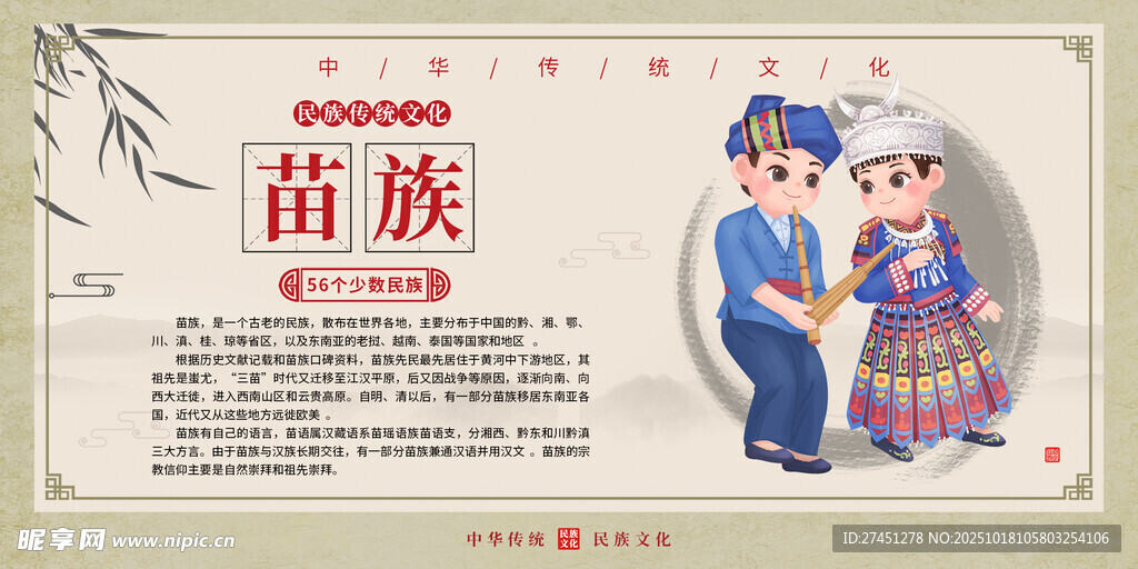 苗族水墨简约民族文化介绍展板