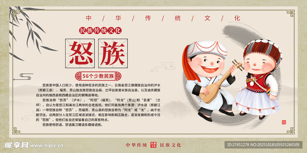 怒族水墨简约民族文化介绍展板