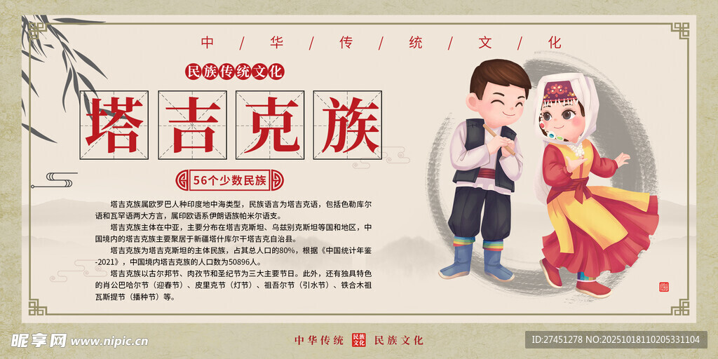 塔吉克族水墨简约民族文化介绍