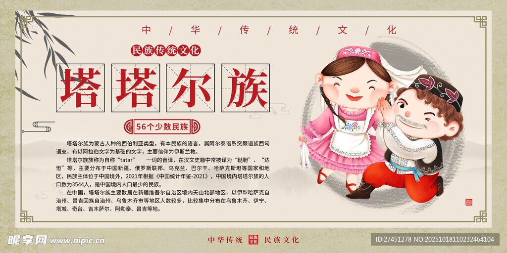 塔塔尔族水墨简约民族文化介绍