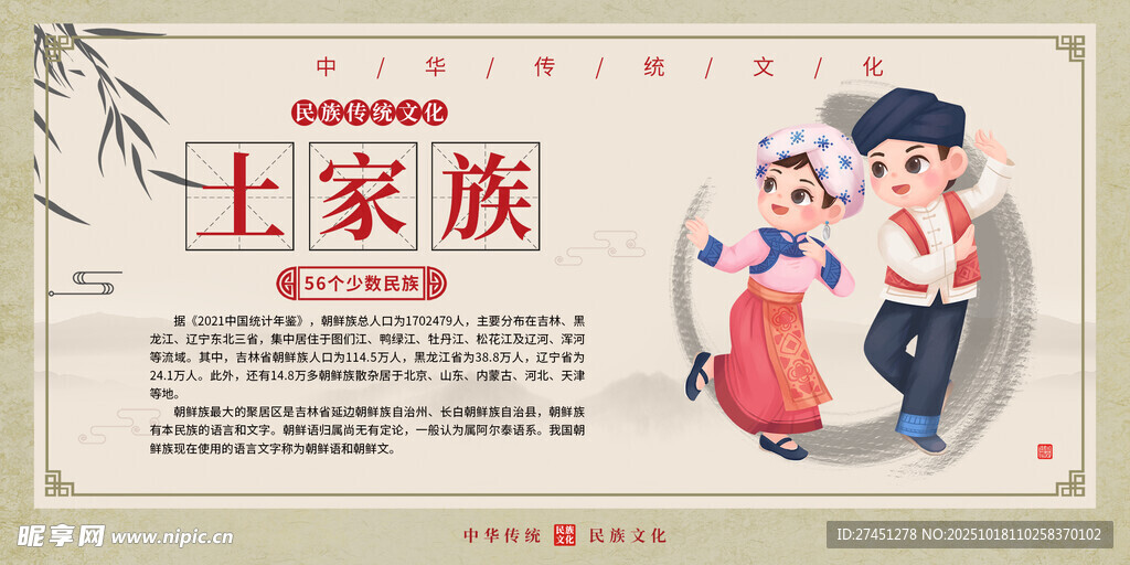 土家族水墨简约民族文化介绍展板