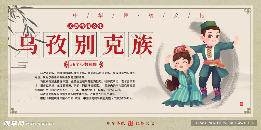 乌孜别克族水墨简约民族文化介绍