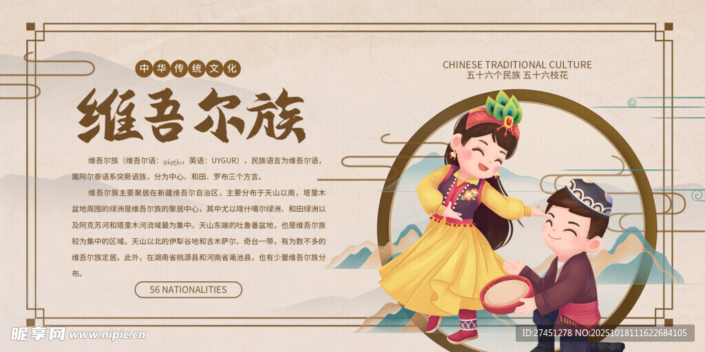 水墨简约维吾尔族文化介绍展板