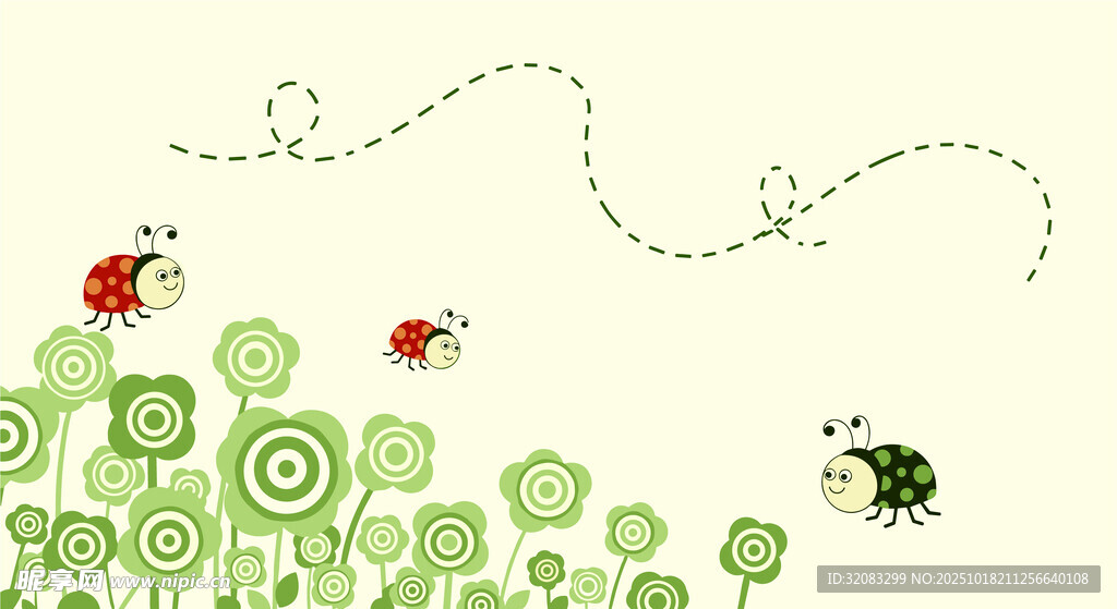 绿色植物瓢虫插图