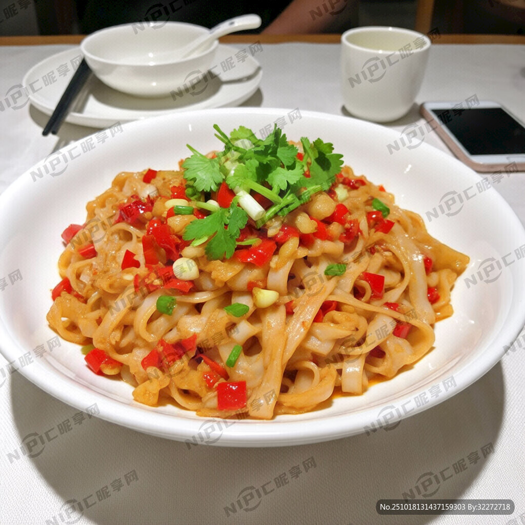 剁椒炒河粉 有配菜点缀