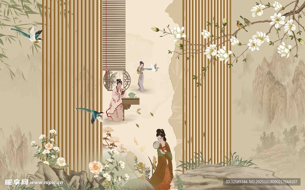 古风庭院中的人物景致