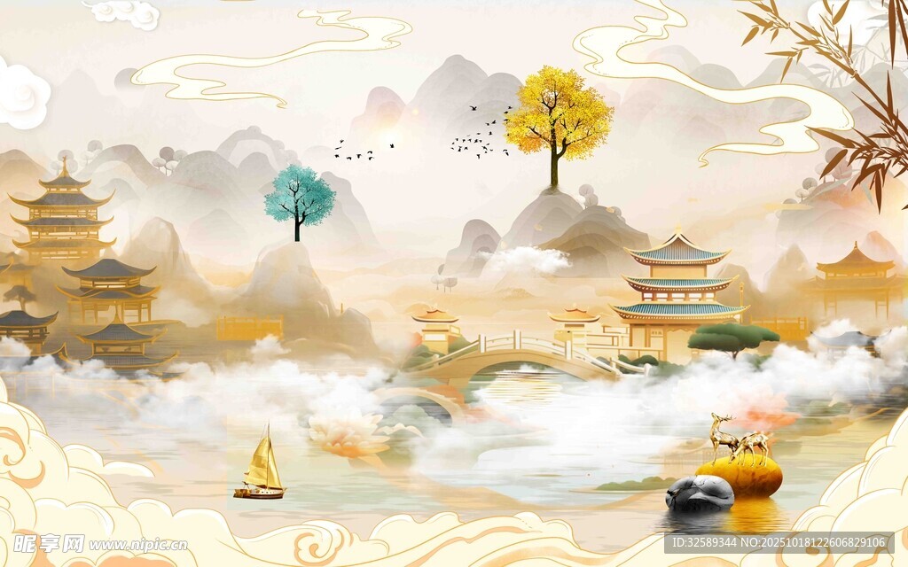 古风山水图景韵致悠然