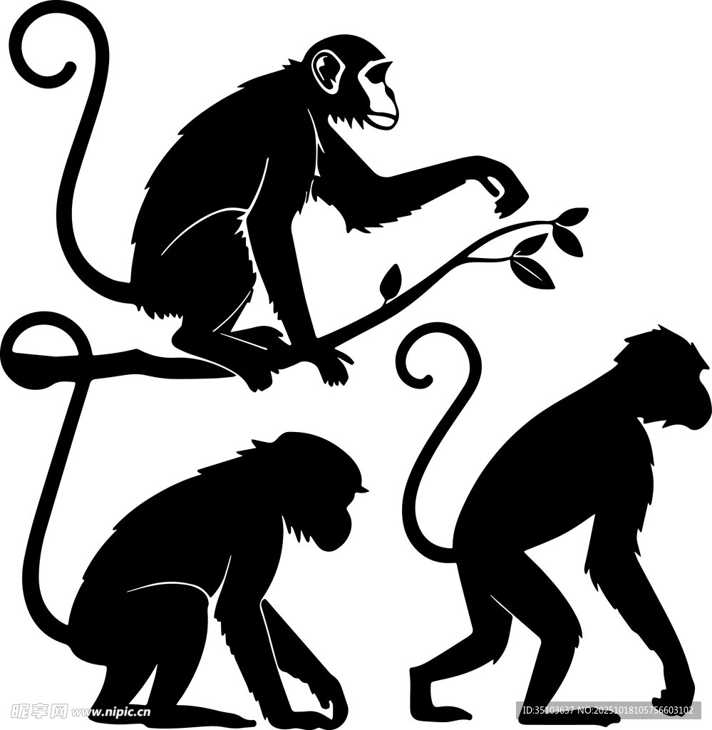三只猴子剪影图案