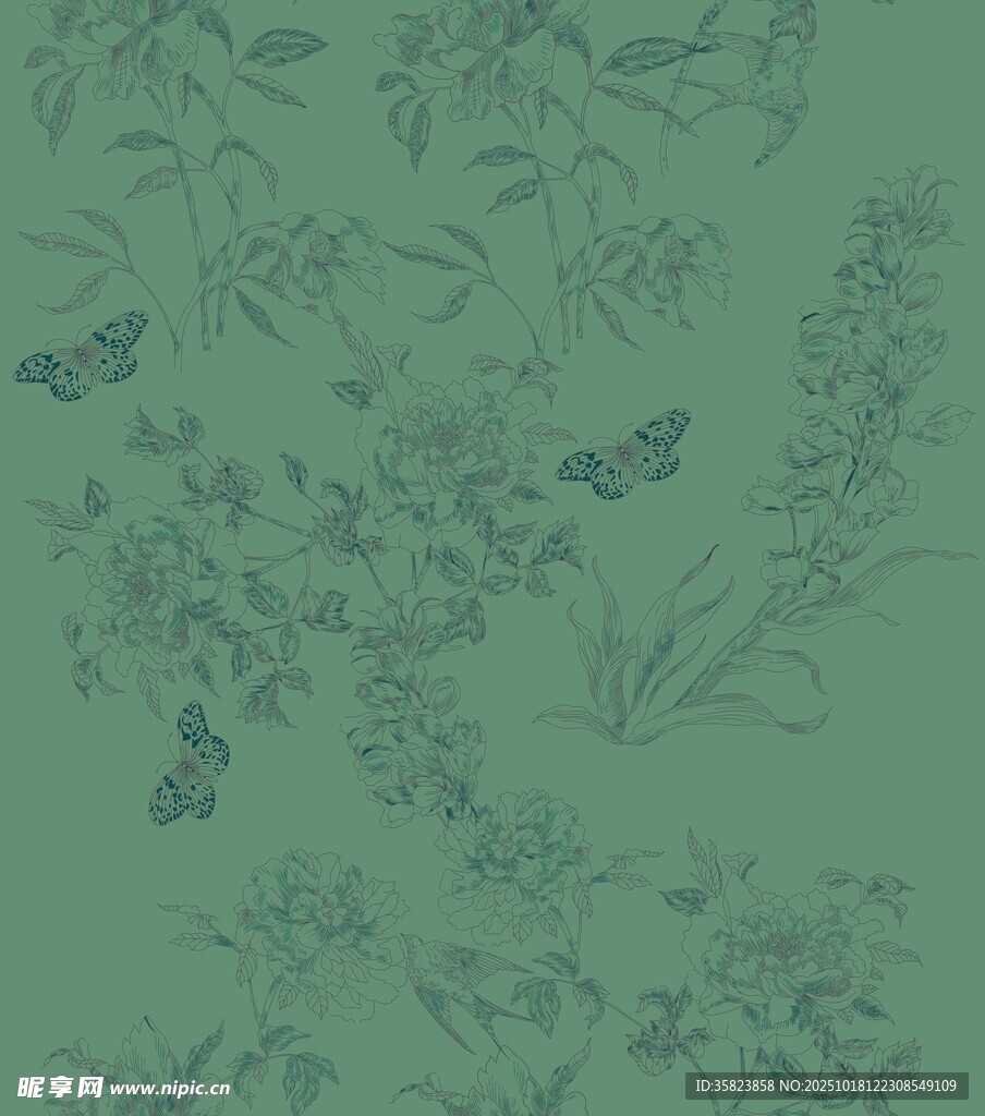 绿色植物蝴蝶图案背景