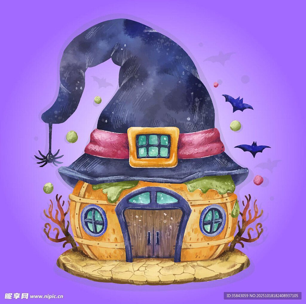 魔法女巫小屋插画