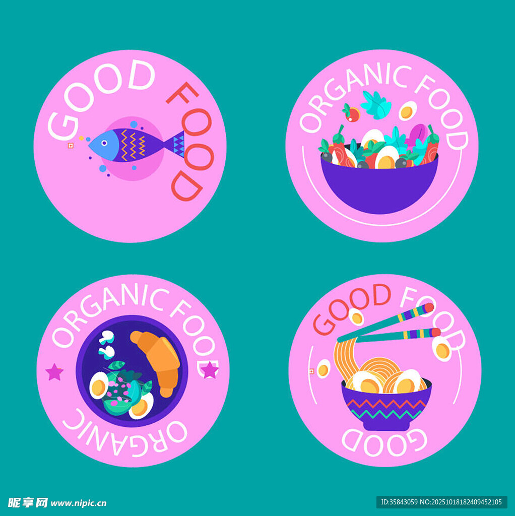 可爱美食主题圆形插画