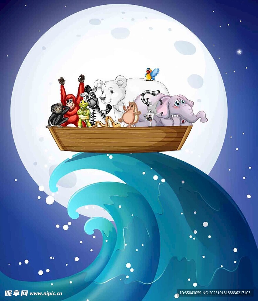 月夜小船载动物奇幻之旅