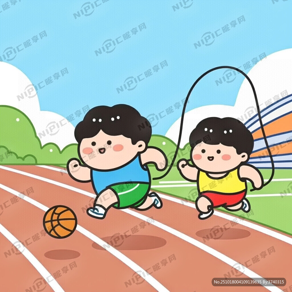 生成一张运动会场景 跑步 跳绳