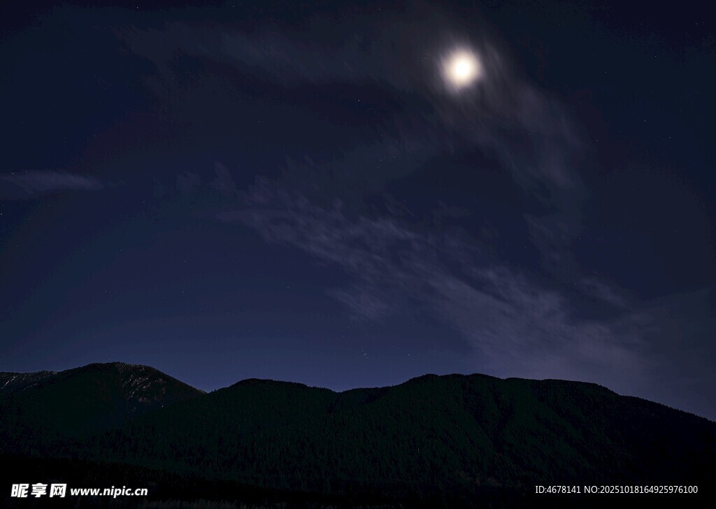 月夜下的山峦美景