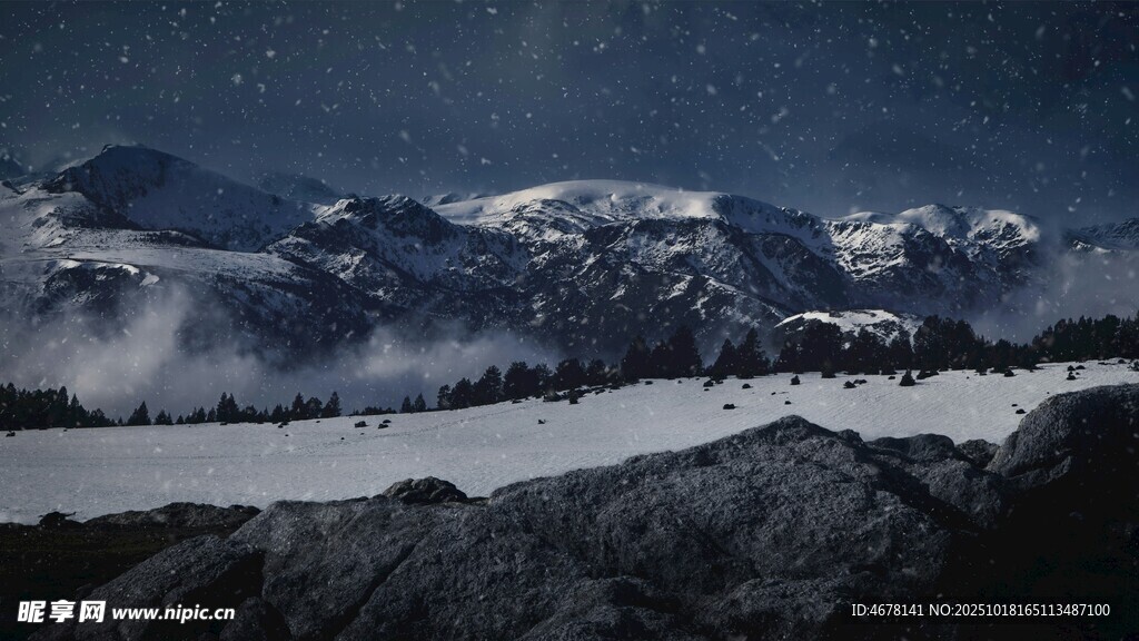 雪山夜景星空下的壮丽风光
