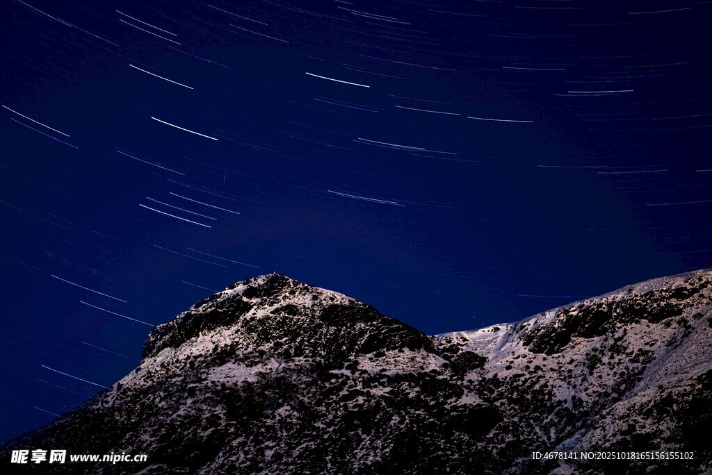 夜空下的雪山星轨