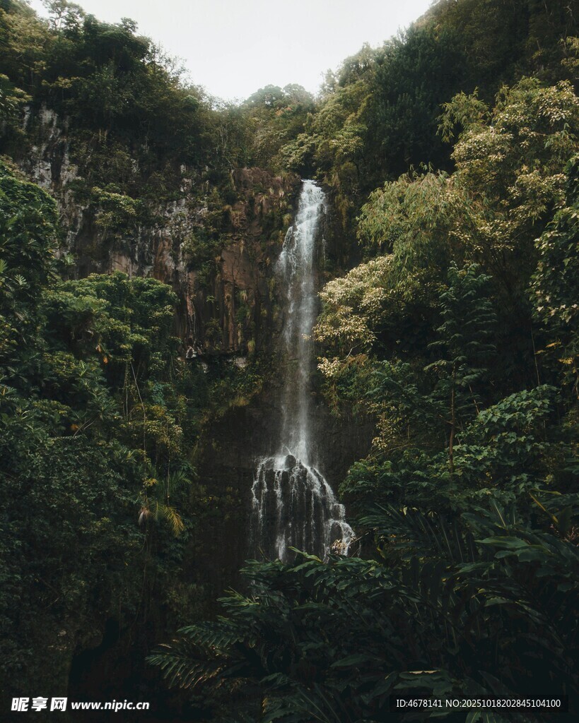 山间瀑布绿意环绕的美景