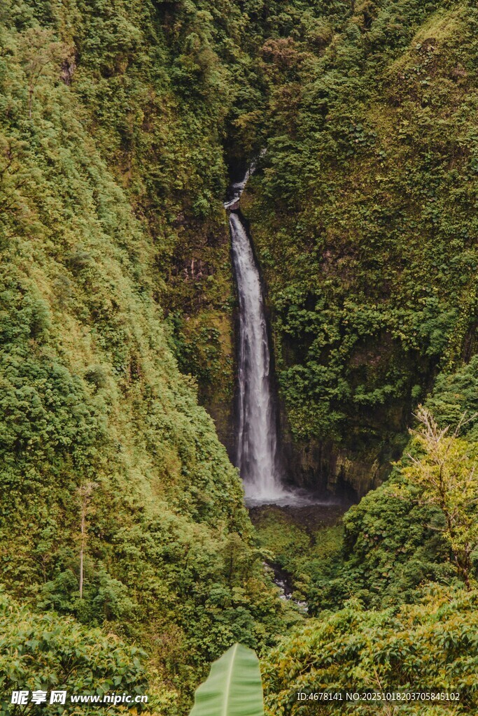 山间翠绿中的瀑布美景