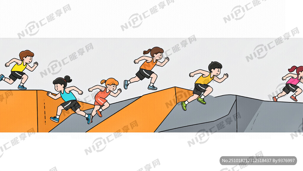 少儿跑酷运动馆的墙绘卡通风格图