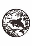 圆形海豚剪纸艺术图案