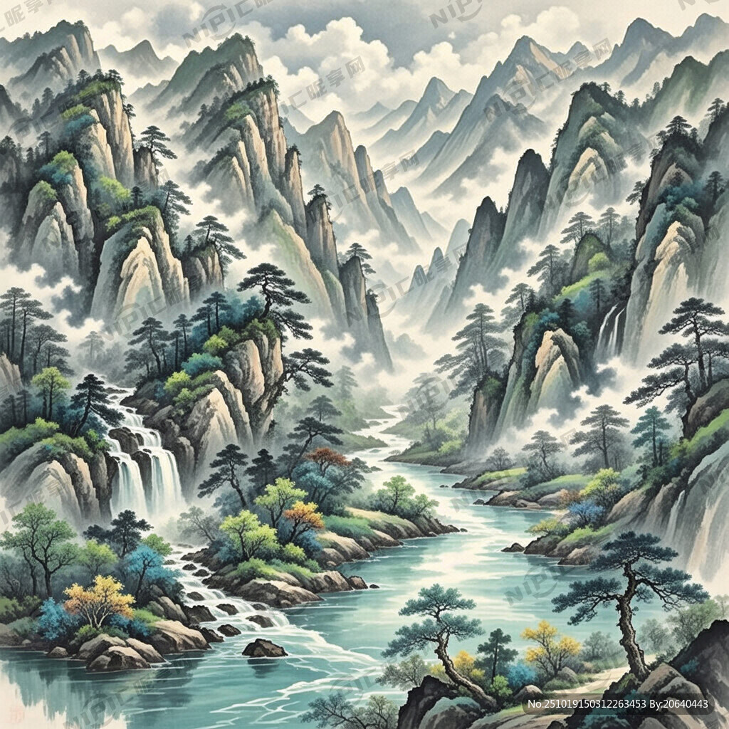 山谷 中国风 中国画 山水