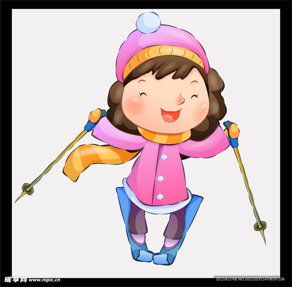 滑雪的可爱小女孩