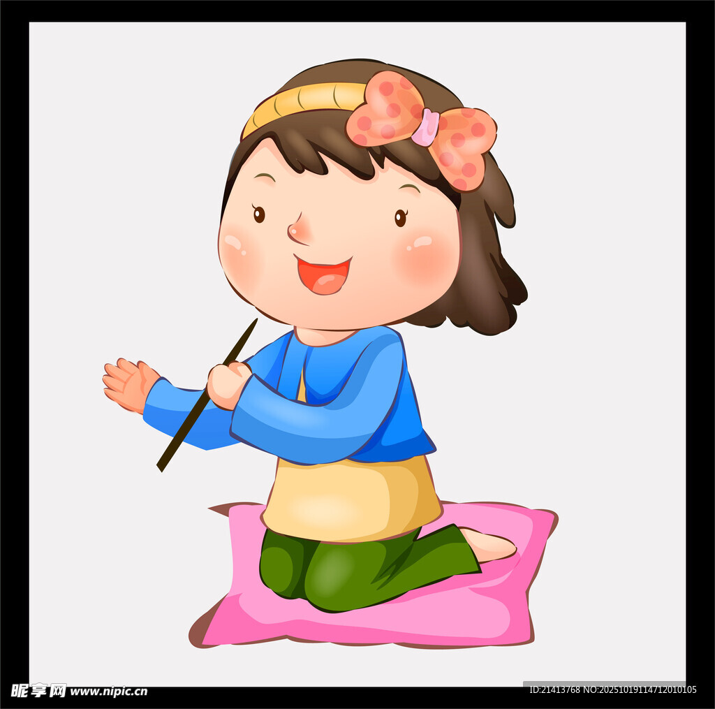 可爱女孩持笔欢快作画