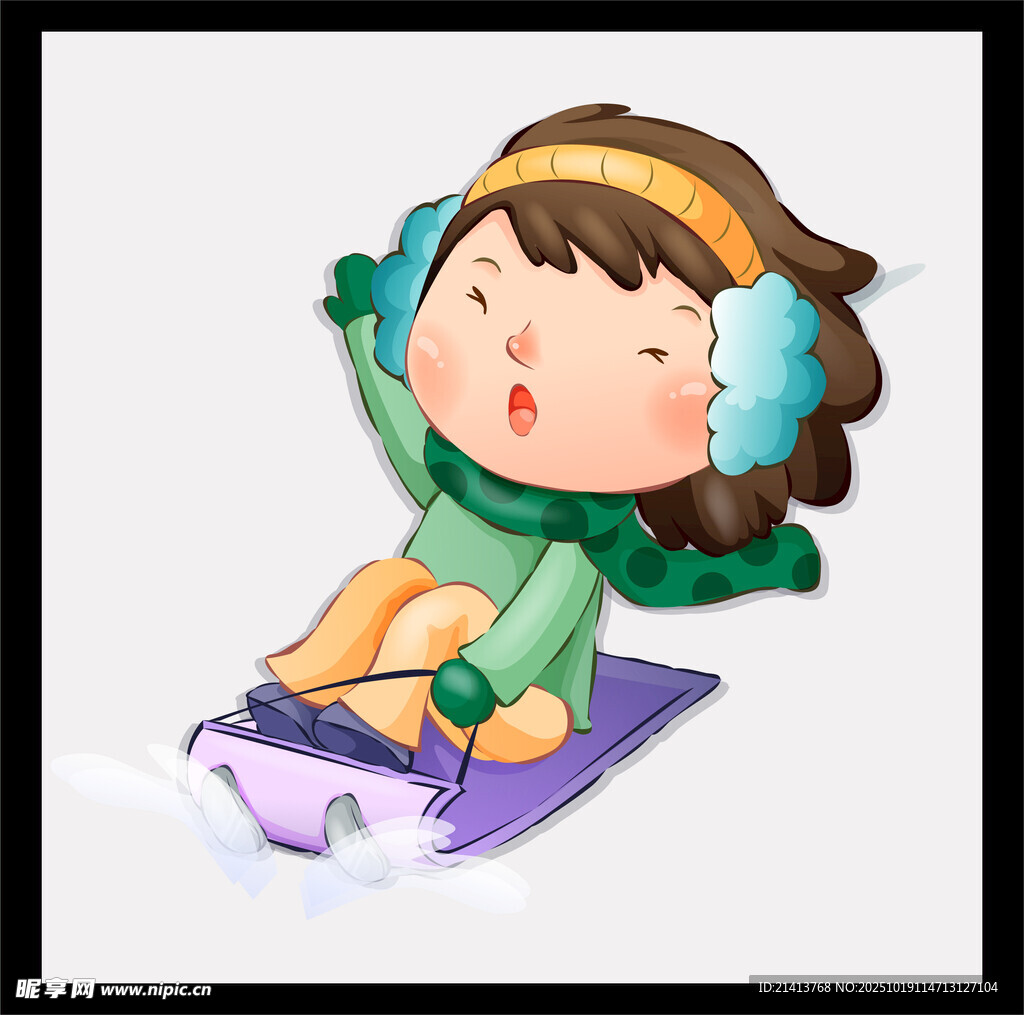 小女孩开心滑雪