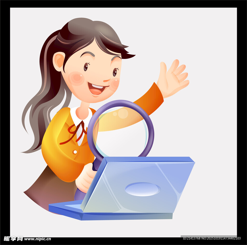 女孩开心用笔记本电脑
