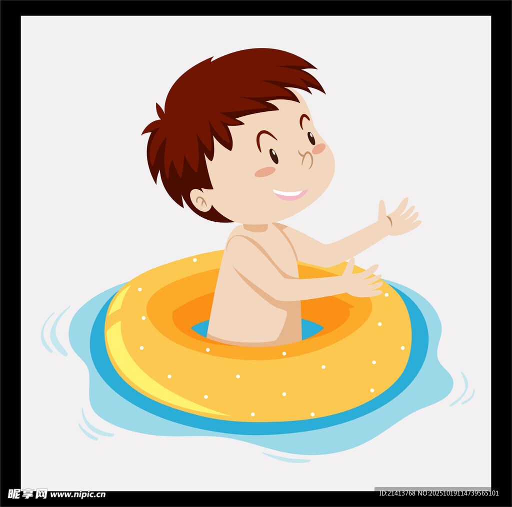 男孩在泳池中玩游泳圈