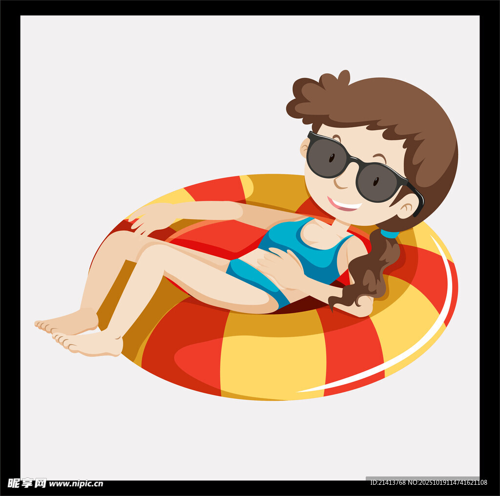 女孩惬意躺泳圈享受夏日