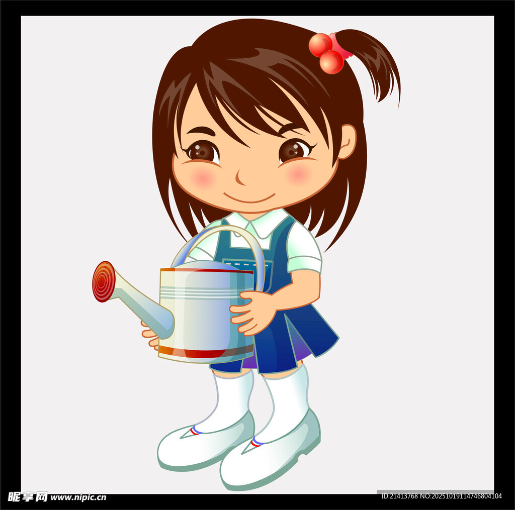 可爱女孩手持喷壶浇花