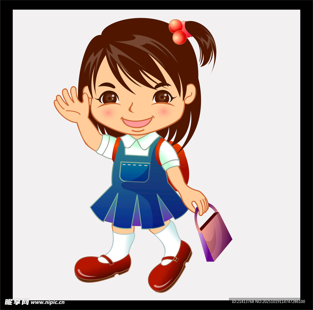 背着书包的可爱小女孩