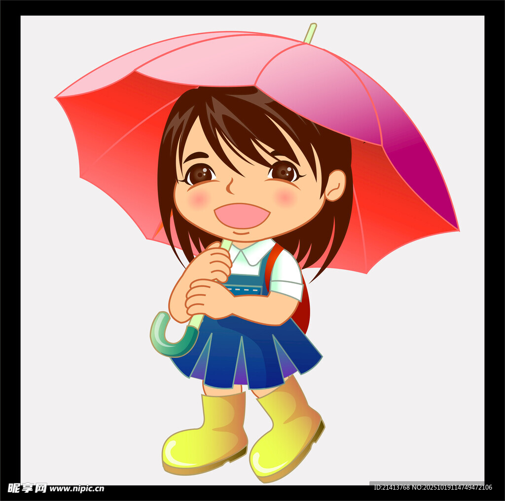 撑伞的可爱上学小女孩