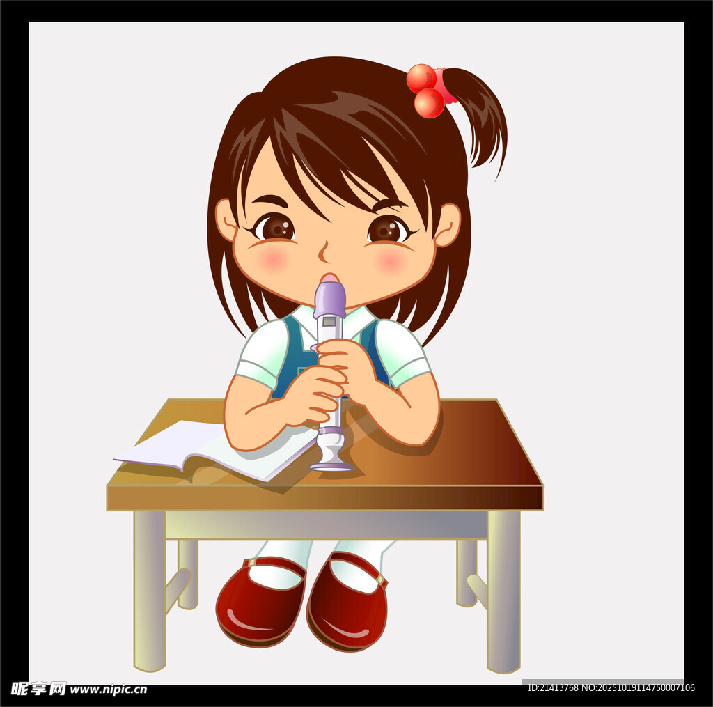 小女孩在桌前吹泡泡