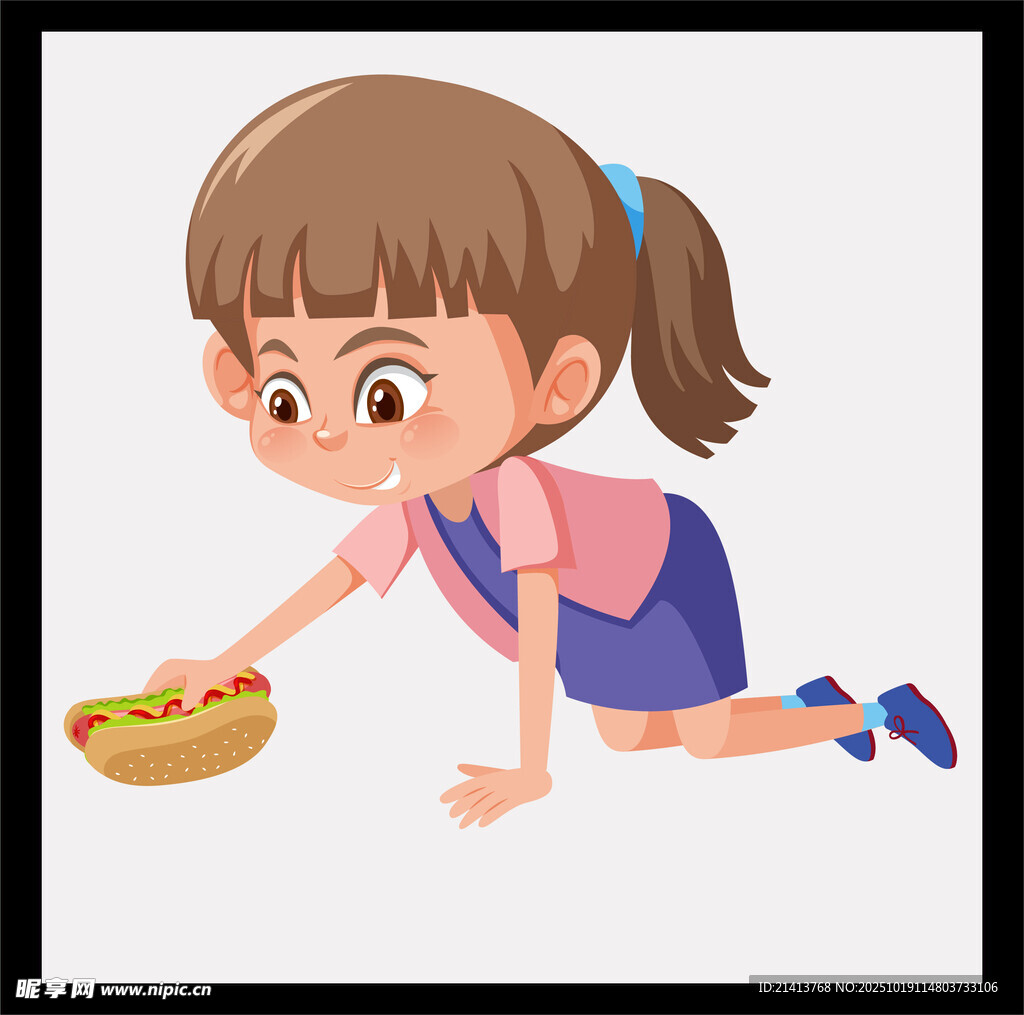 小女孩跪地伸手拿食物