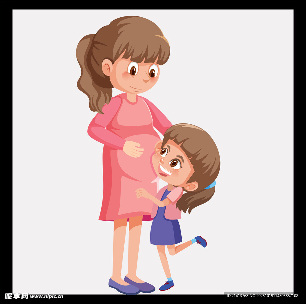 孕妇与小女孩温馨互动