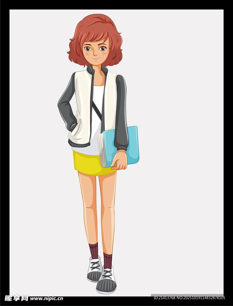 背着书包的红发女学生