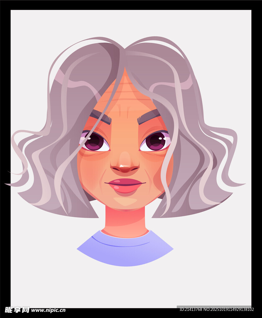 卷发女士头像插画