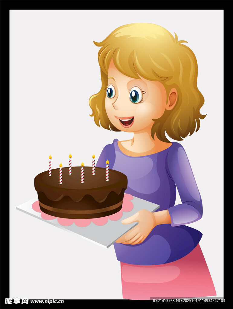 女孩手持巧克力生日蛋糕