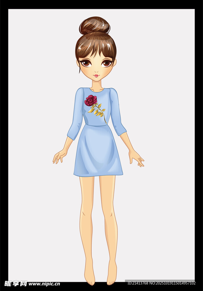 蓝色连衣裙卡通女孩形象