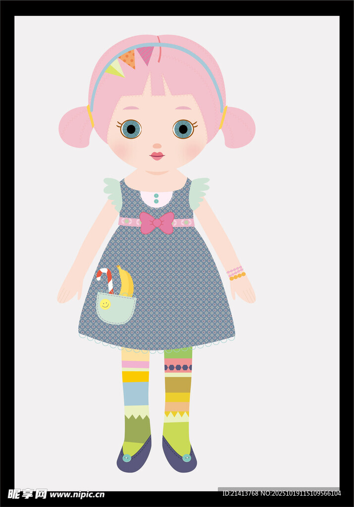 粉色头发可爱小女孩插画