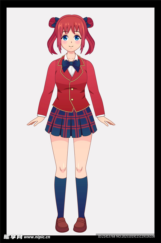 红发校服少女动漫形象