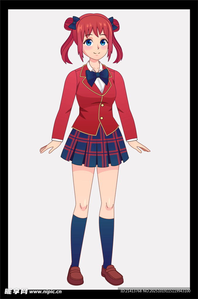 红发双马尾校园风少女