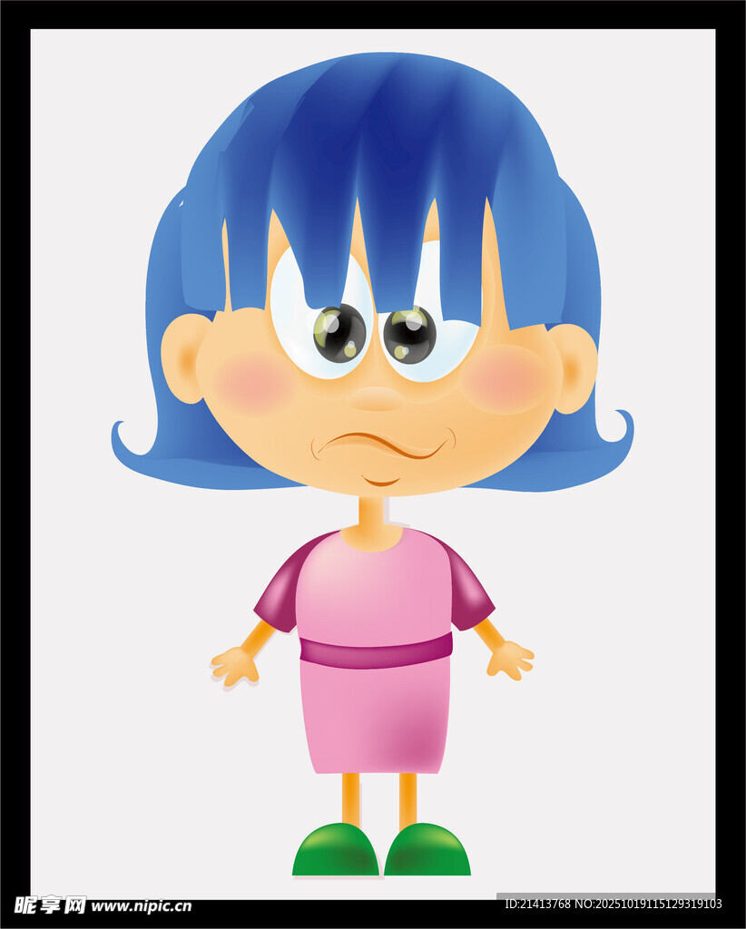 蓝发粉衣卡通小女孩
