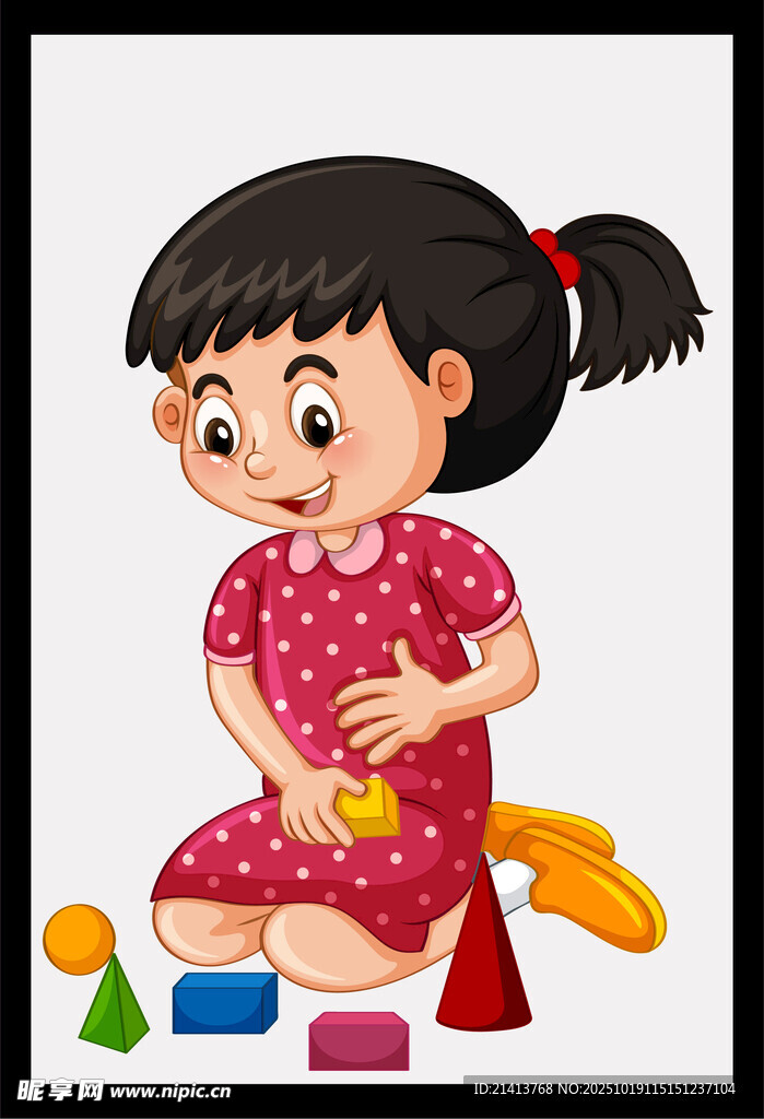 小女孩专注玩彩色玩具