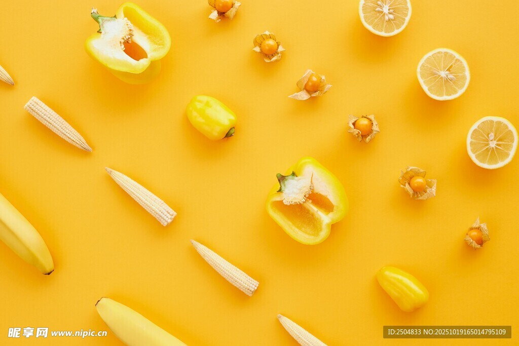 黄色系水果食材创意摆拍
