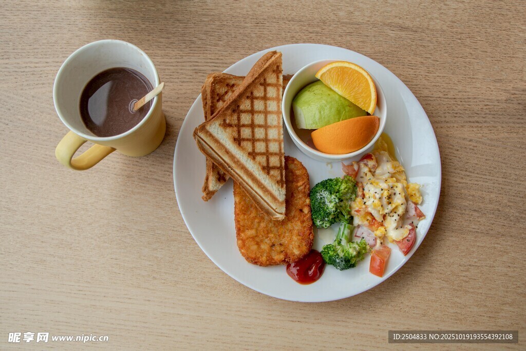 丰盛早餐美食摆盘欣赏